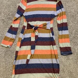 Betsey’s Boutique Color Blocked Tie Waist Long Sleeve Navy Orange Dress XL NWOT